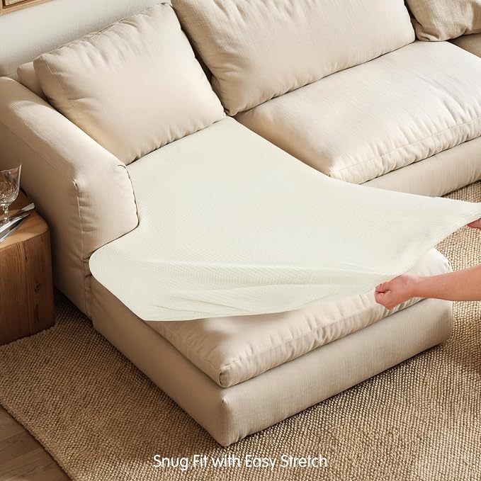 Hokway Stretch Chaise Cover Individual Couch Cushion Slipcovers Reversible Cushion Protector Slipcovers Sofa Cushion Protector Covers (Chaise Cover, Creamwhite) - Image 5