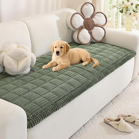 Royhom Couch Cover for Dogs Washable，Non Slip Sofa Protector for Pets | Durable & Easy Care, Soft Furniture Cover for Leather & Fabric Couches Against Claws, Spills & Fur, 27.6x82.7 Inch, Green by Royhom