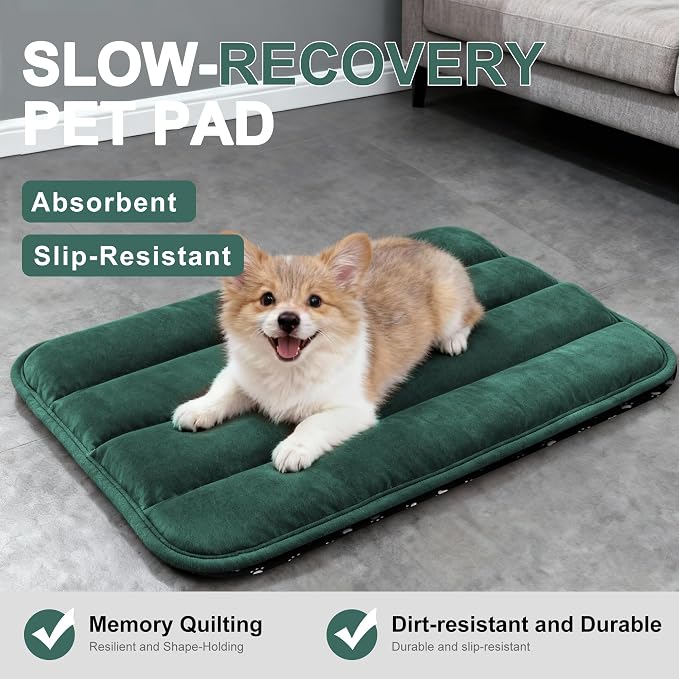 Dog Bed Mat, Reversible Dog Crate Pad with Washable Kennel Mat and Soft Foam, Flat Pet Bed for Dogs & Cats, for Crates Carriers & Travel (Green, 23" L*14" W*1.5" Th) - Image 7