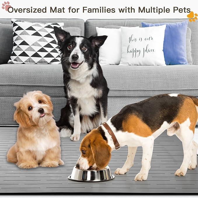 Largest Dog Food Mat, 39.5"x29.5" Silicone Dog and Cat Mat for Food and Water Bowls, Thinken Waterproof Non-Slip XXXL Pet Feeding Mat for Floors (Brown) - Image 3