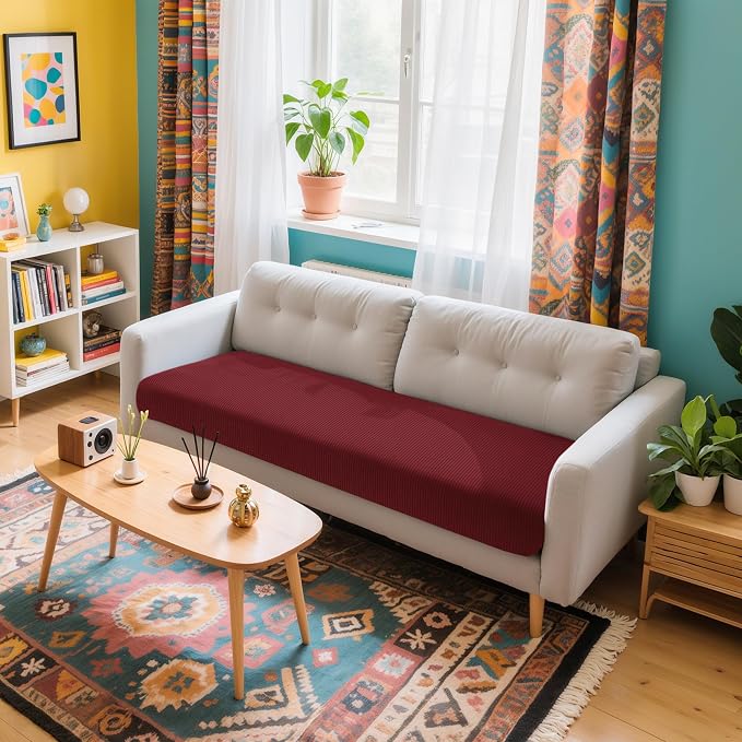 Hokway Couch Cushion Covers Christmas Wine Red Stretch Cushion Covers Sofa Seat Cushion Slipcover Cushion Protector(Wine, Medium) - Image 2