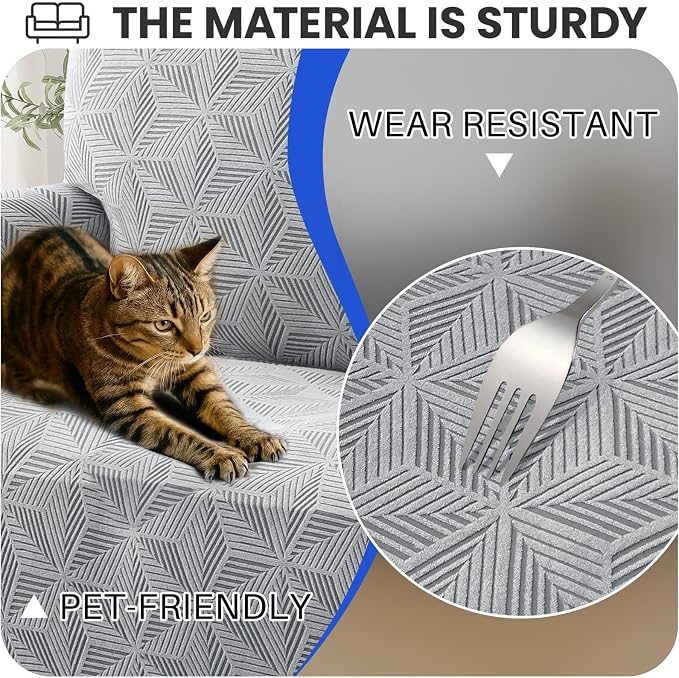 YEMYHOM 1 Piece Stretch Oversized Couch Covers for 4 Seat, Jacquard Extra Large Sofa Cover with Non-Slip Elastic Bottom, Thickened Slipcover Furniture Protector for Dogs Pets (X-Large, Light Gray） - Image 5