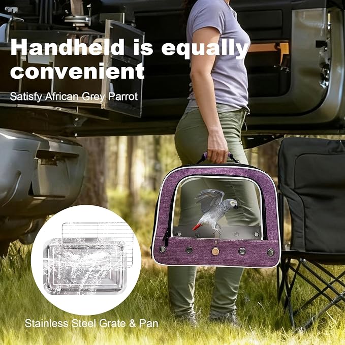 halinfer Bird Travel Carrier Cage for Large Size Parrot, Portable Bag with Metal Tray and Grid to Carry and Transport Medium and Large Birds Like African Grey, Long Tail Cockatiel and Parrot - Image 5
