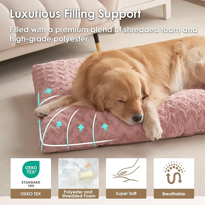 EHEYCIGA Washable Large Dog Bed for Crate 35x23 Inch, Kennel Pad for Dogs Up to 45 lbs, Plush and Comfy Pet Sleeping Mat, Pink - Image 2