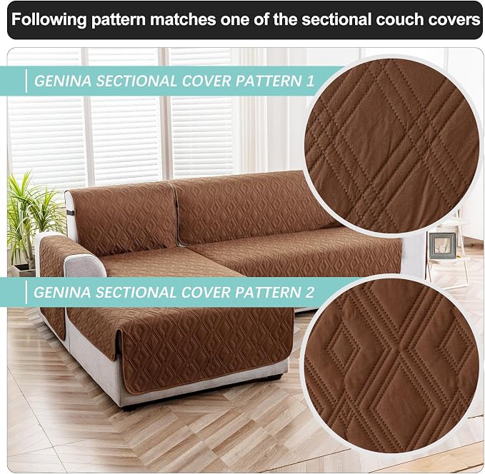 Genina Waterproof L Chaise Sectional Cover for Kids Pets (Brown, Large) | Reversible Design,Anti-Slip Fit,Blocks Pet Hair and Scratches,Stain-Resistant & Easy Install,Machine Washable - Image 7