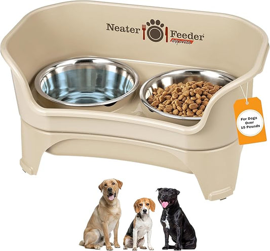 Neater Feeder Express Mess Proof Dog Bowls Elevated for Medium to Large Sized Breed, No Spill Raised Dog Food Bowl Stand, Stainless Steel Food and Water Bowl Set, Pet Dish Feeding Station, Almond by NeaterPets
