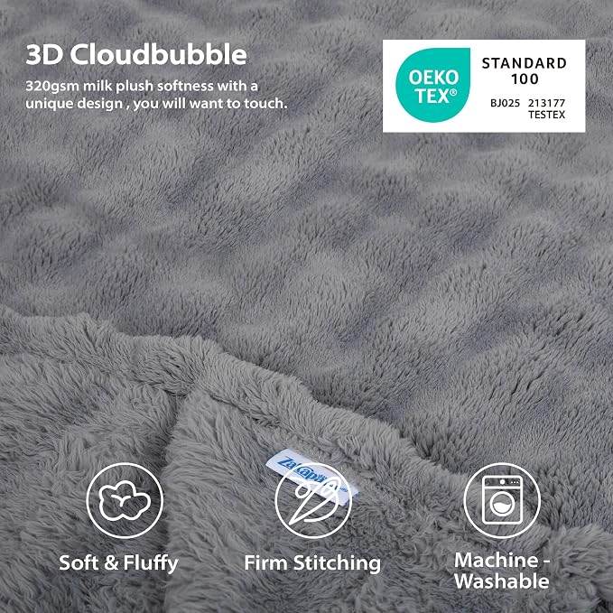 Dog Blankets Washable Pet Blanket - Fluffy Fuzzy Cat Puppy Blanket with Premium 300GSM 3D Fleece Bubble for Pet Kitten Doggy, Grey, 25x35IN - Image 6