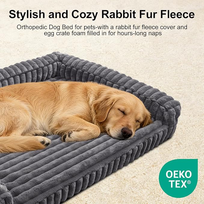 Waterproof Orthopedic Dog Bed for Large Dogs Grey | Non-Slip Egg-Crate Memory Foam Removable Washable Cover with Sides Couch Bed for Crate - Image 2