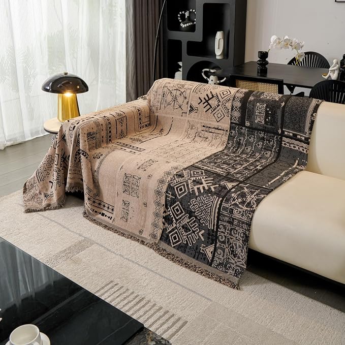Aztec Boho Couch Cover for 3 Cushion Sofa, Vintage Western Coffee Reversible Couch Cover Sectional L Shape, Farmhouse Home Decor Chenille Non Slip Washable Large Couch Protector for Dogs 71"x118" - Image 5