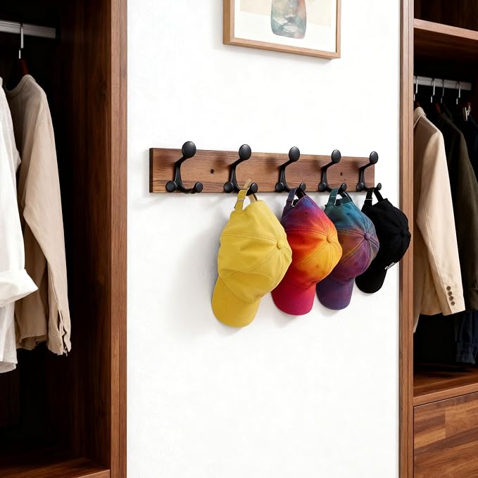 SKOLOO 30-Inch Wood Coat Rack Wall Mount with 5 Triple Hooks - Ideal for Family Entrances, Classrooms, and Pet Supplies Storage - Perfect Coat Hooks for Wall,Charred Golden Brown - Image 3