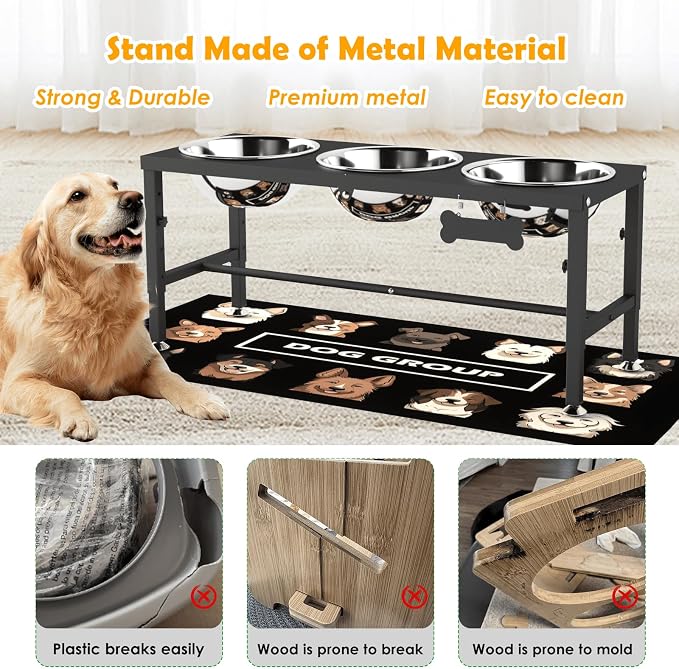 Extra Large Elevated Dog Bowls, 4 Adjustable Height with Three 101oz/3000ml Large Stainless Steel Bowls and Splash pad, Raised Dog Bowl Stand for Large and Extra Large Breeds - Image 6