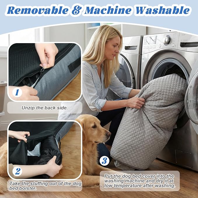 GGIB Cooling Dog Bed Mat with Bolster Pillow Washable Dog Couch Cover Breathable Summer Pet Couch Bed Protector Indoor(Large, Cooling Grey) - Image 5