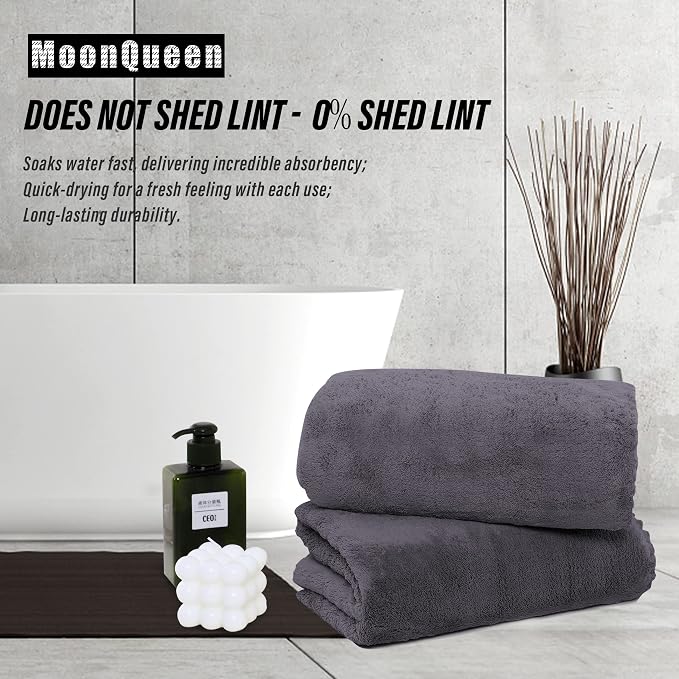 MOONQUEEN 2 Pack Premium Bath Towel Set - Quick Drying - Microfiber Coral Velvet Highly Absorbent Towels - Multipurpose Use as Bath Fitness, Bathroom, Sports, Yoga Towel (Dark Grey, Bath Towel) - Image 3