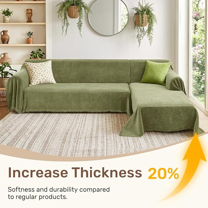 2 Pieces Sectional Couch Covers L Shaped Cover L Green | Thick Washable Fabric for L Shaped Sectional Sofa, Anti-Pet Hair, Stain & Wear Resistant, Easy Care & Installation - Image 3
