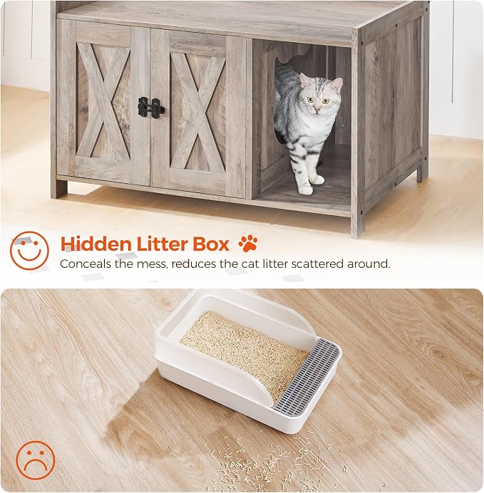 MAHANCRIS Cat Litter Box Enclosure, Hidden Litter Box Furniture with Divider, Indoor Cat House, Wooden Cat Washroom Storage Cabinet Bench, Side End Table Nightstand, Greige CWHG2501Z - Image 7