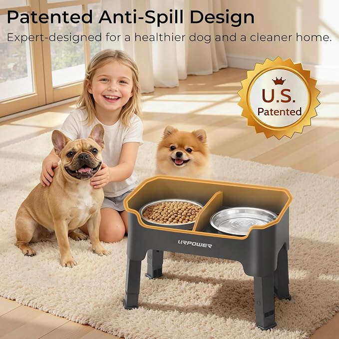 URPOWER Mess Proof Elevated Dog Bowls for Small Dogs with Splash Guard | 4 Height Adjustable Raised Stand with 2 Stainless Steel Food Bowls & Licking Plate for Small, Medium & Large Dogs - Image 2
