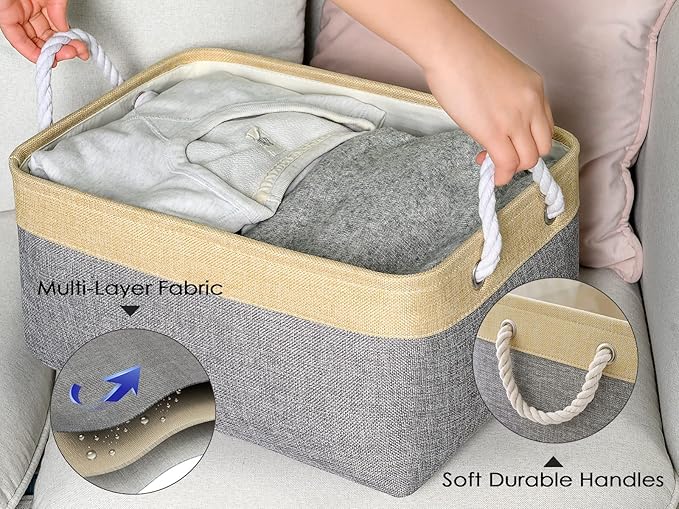 TheWarmHome Storage Basket for Organizing - 3 Pack 14x10x7 inch Large Collapsible Storage Bin for Shelves, Fabric Storage Cubes for Organizer ClosetCloth Gift Toy (Grey & Gold) - Image 6