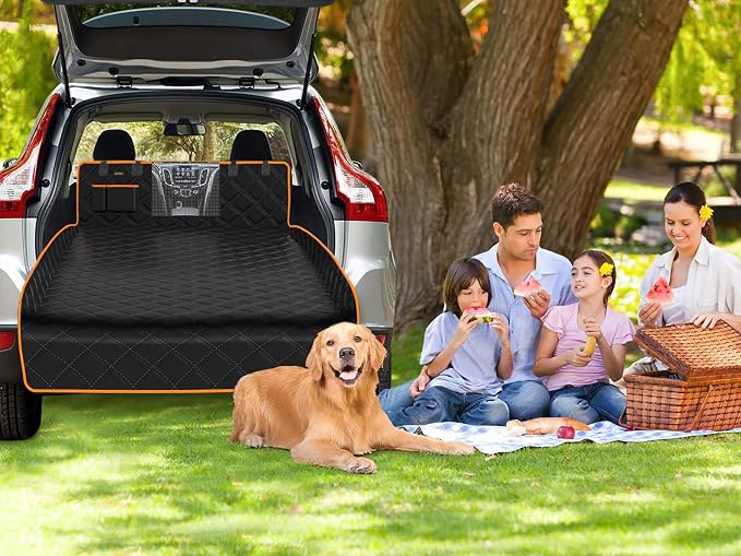 Dog Cargo Liner for Large SUV, Waterproof Dog Cargo Cover with Bumper Flap Protection Durable Car Trunk Mat for Pets Keep Your Vehicle Trunk Clean Universal Fit X-Lager SUV Car Seat Cover - Image 2