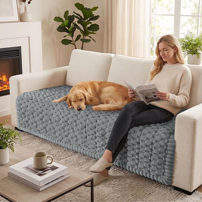 Smiry Non Slip Couch Covers for Dogs, Scratch Resistant Pet Sofa Protector | Machine Washable Soft Fuzzy Thick Furniture Cover for Sofa Loveseat Sectional Large Dogs, Grey, 43" x 63" - Image 5