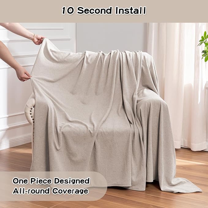 MEETSKY Small Couch Cover Oversized Armchair Sofa Covers Washable for Dogs Single Recliner Sofa Slipcover, Cat Scratch Proof Soft Sofa Throw Protector for Pets, 71" x 91", Oat - Image 4