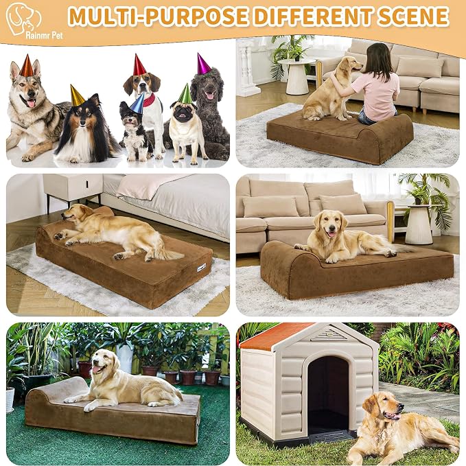 Rainmr Orthopedic Dog Beds for Large Dogs, 7" Memory Foam Dog Beds with Waterproof Liner, Durable Microsuede Cover, Removable and Washable, Nonskid Bottom, 60"x48"x7" XXL Chocolate - Image 5