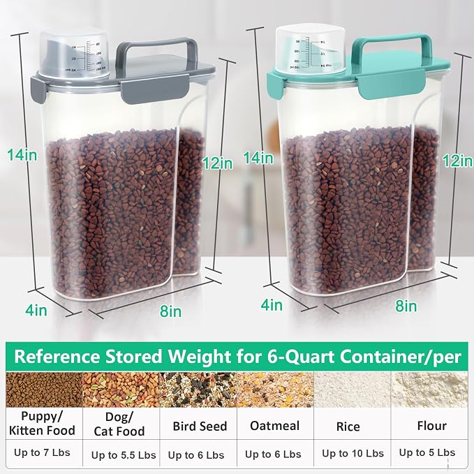 TBMax Pet Dog Cat Food Storage Containers 2 Pack 10 to 14 Lbs, Airtight Cat Food Dispenser with Large Spout & Portable Handle, Travel Dog Treat Storage Bin Bird Seed Container-Cyan+Dark - Image 3