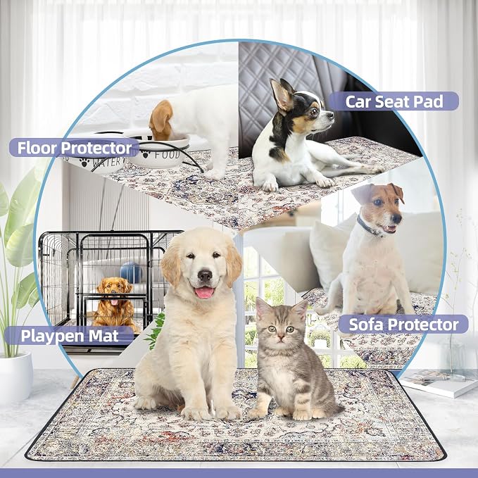 SCLOSE Washable Pee Pad for Dogs, 32" x 24" Reusable Puppy Pads Waterproof Dog Rugs, Super Absorbent, Leakproof, Dog Crate Pad, Playpen Mat, Whelping Pads, Vintage Medallion - Image 6