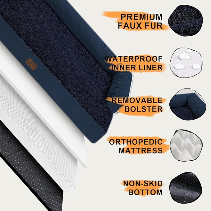 MEKIY Orthopedic Waterproof Dog Bed with Bolster for Extra Large Size Dogs | Pillow Support for Neck Relief, Egg Crate Foam, Waterproof Liner, Anti-Slip Bottom, Removable Bolster Cover, 48 x 33 Inch - Image 5