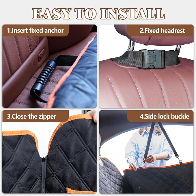 Hard Bottom Waterproof Dog Seat Cover Hammock for Full Size Truck | 900D Oxford bite-proof & waterproof. 35D sponge pad protects dog joints. Extra-wide hard bottom supports 600lbs. Mesh window - Image 9