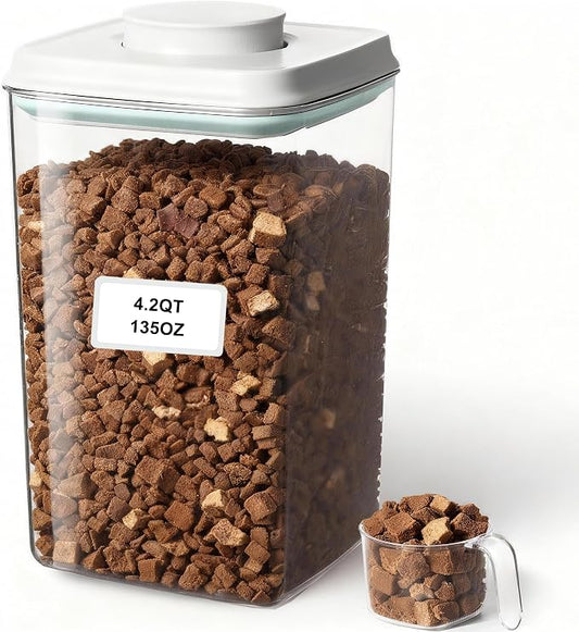 3-5 Lbs Dog Cat Treat Container Pop Pet Food Storage Container with Scoop | Dog Food Storage Bin Canister with Pop Up Lid Airtight Stackable BPA-Free Pet Treat Containers for Kibble & Treats 4.2qt by CozeyDaily