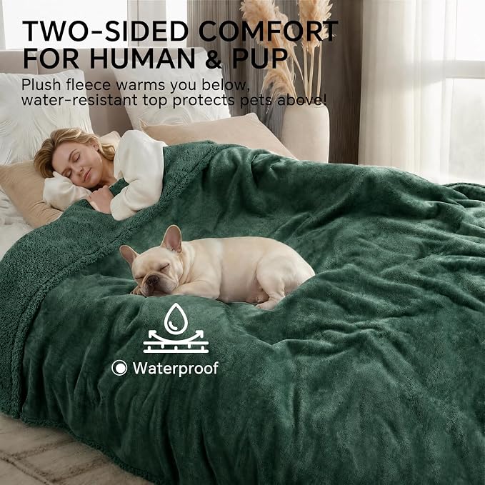 Luciphia Waterproof Pet Blanket, Liquid Pee Proof Dog Blanket for Sofa Bed Couch, Reversible Sherpa Fleece Furniture Protector Cover for Small Medium Large Dogs Cats, Dark Green X-Large（85" x 57"） - Image 5