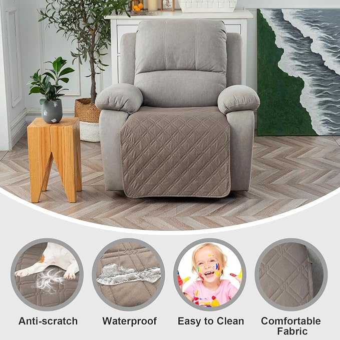 Genina Waterproof Recliner Chair Covers, Recliner Cover for Dog Pets Friendly, Washable Antislip Reclining Chair Cover Furniture Protector, Sofa Slipcover for Living Room(23.6inch/Taupe) - Image 2