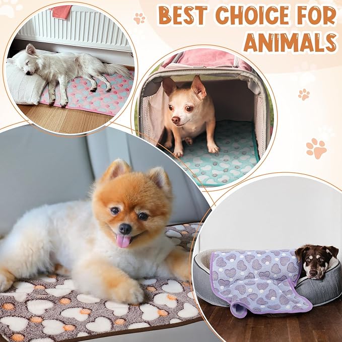 Tatuo 4 Pack Fleece Dog Blankets for Puppy Cats Multi-Size Sleep Mat for Pet Guinea Pig Soft Washable Crate Bed Puppy Teething Toys Print Pattern Warm Blanket Indoor(Pastel Color,24 x 16 Inch,Heart) - Image 5