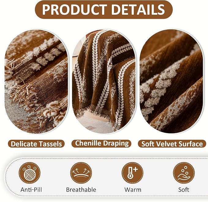 VClife Sofa Cover Bohemian Striped Pattern Couch Cover for 2 Cushion Sofa - Caramel Brown Creamy White Textured Sofa Slipcover Washable Furniture Protector for Couch Decorative Couch Cushion Cover - Image 4