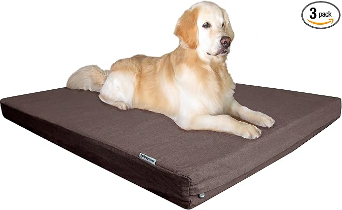 Dogbed4less Orthopedic XXL Memory Foam Dog Bed for Large Pet, Waterproof Liner, Brown Denim Cover, Gel Cooling 55X37X4 Pad Fit 54X37 Crate by Dogbed4less
