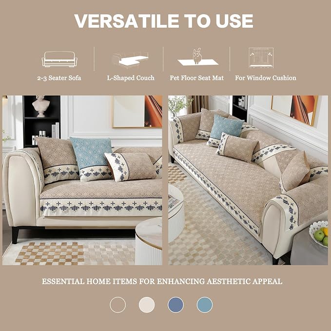 DREAMINGO Sofa Seat Cover, Washable Chenille Sofa Protector for Pets Kids, European Embroidery Jacquard 2 Cushion Couch Slipcover, Versatile Living Room Loveseat Cover 35.4"x63", Light Coffee - Image 7