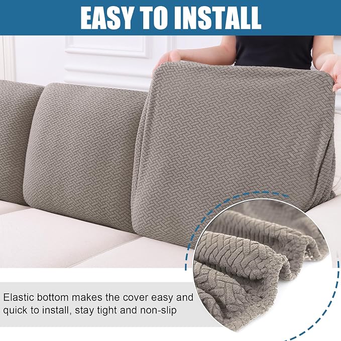 Smiry Waterproof Couch Cushion Covers, Non Slip Seat Cushion Covers | Stretch Jacquard Chaise Lounge Sofa Slipcover, Washable Elastic Furniture Protector for Pets, Back Cover M, Taupe - Image 4