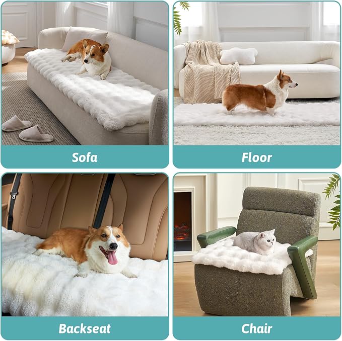 COZY KISS Couch Cover for Dogs Washable, Ultra Soft Faux Fur Pet Sofa Pad for Car Seat Protector, Liquid Pee Proof Cat Mat, Warm Pad for Dresser Top, 27.5x82.5 inch, Cream - Image 6