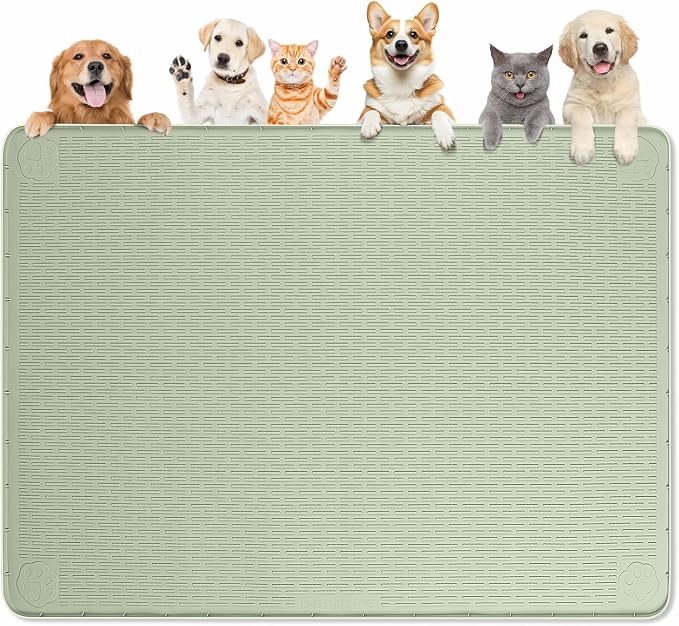 Dog Food Mat 50''x35'' Extra Large Dog Mat for Food and Water, Green | Silicone Dog Bowl Mat with Raised Edge, Waterproof Non-Slip Pet Feeding Mat for Floors, fit for Dog Cat Bowls by Bartuke