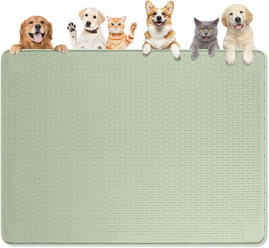 Dog Food Mat 50''x35'' Extra Large Dog Mat for Food and Water, Green | Silicone Dog Bowl Mat with Raised Edge, Waterproof Non-Slip Pet Feeding Mat for Floors, fit for Dog Cat Bowls by Bartuke