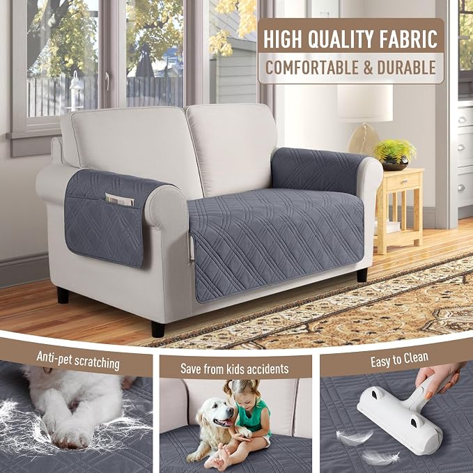 TAOCOCO Waterproof Loveseat Covers for Pets Dogs with Non Slip Backing, Sofa Seat Covers with Side Pocket for 2 Cushion Couch Washable Dog Couch Cover Protector Sofa Slipcovers(Loveseat, Dark Grey) - Image 4