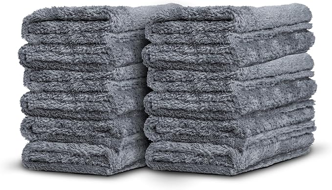 Adam's Borderless Grey Microfiber Towel (12pk) - Premium Ultra Soft Car Detailng Towel Cloths, 480gsm - Safe for Car Wash, Home Cleaning & Pet Drying Cloths (16 Inch x 16 Inch) by AdamsPolishes