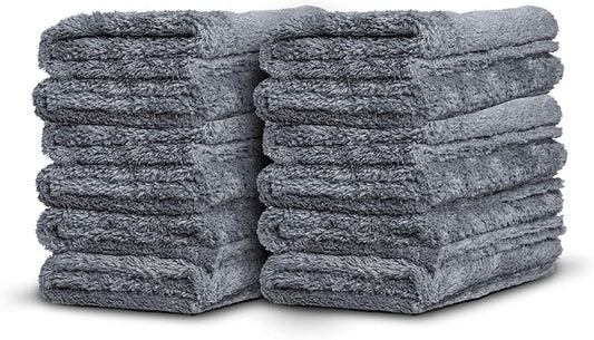 Adam's Borderless Grey Microfiber Towel (12pk) - Premium Ultra Soft Car Detailng Towel Cloths, 480gsm - Safe for Car Wash, Home Cleaning & Pet Drying Cloths (16 Inch x 16 Inch) by AdamsPolishes