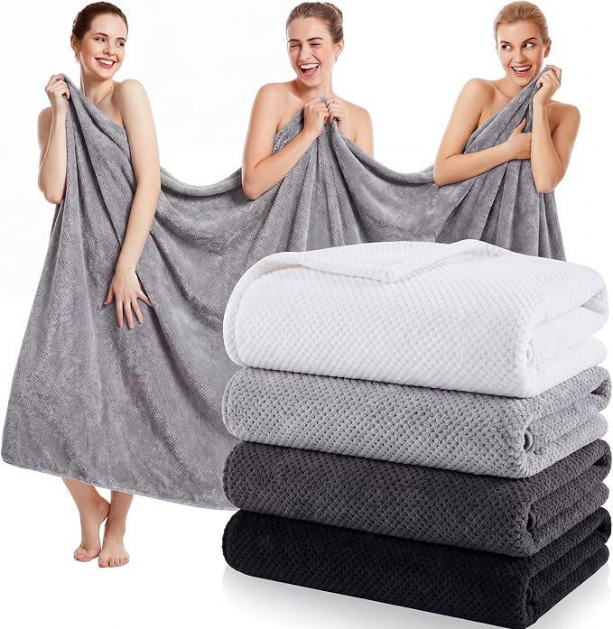 Newwiee 4 Pcs Oversized Bath Towel 40'' x 80'' Bath Sheet,Cold Colors | Fluffy Microfiber Quick Dry, Extra Large Bathroom Towel, Soft Absorbent Adult Shower Sheet, Fall Halloween Decor, Spa Beach by Newwiee