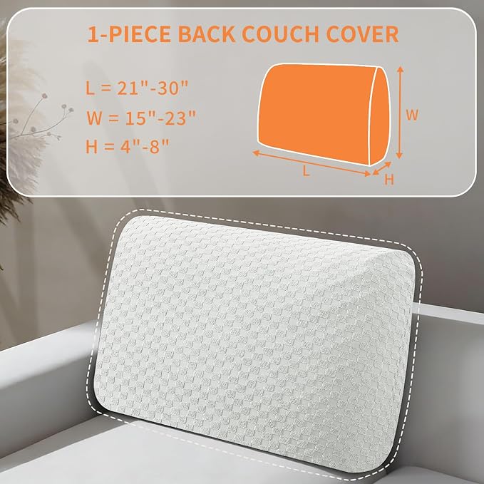 YEMYHOM Couch Cushion Covers for Sofa, Stretch Sectional Back Cushion Covers Washable Thick Furniture Protector Sofa Slipcovers for Pets (1PC Back Couch Cover, White) - Image 2