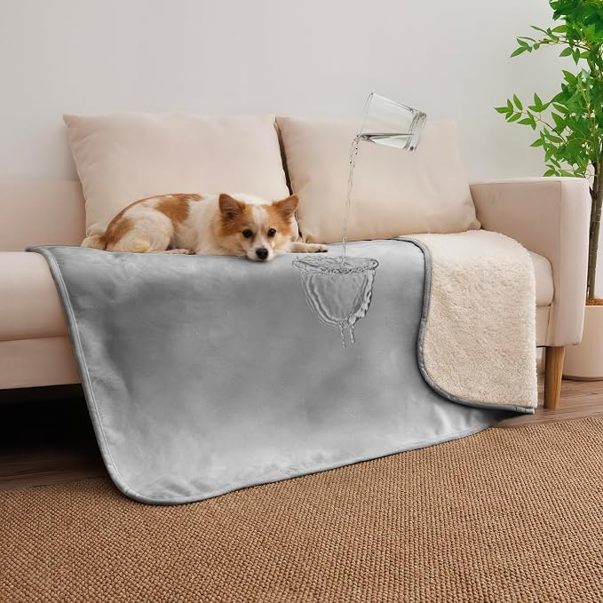 Waterproof Blanket for Dogs - Pet Throw as Furniture Protector | Cozy Sherpa & Smooth Velvet, Reversible and Machine Washable, for Couch, Bed, or Travel, 40"x50", Dark Grey by TuffeelHome