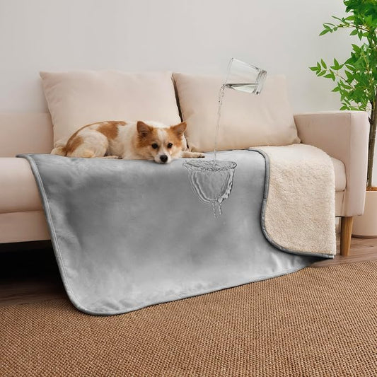 Waterproof Blanket for Dogs - Pet Throw as Furniture Protector | Cozy Sherpa & Smooth Velvet, Reversible and Machine Washable, for Couch, Bed, or Travel, 40"x50", Dark Grey by TuffeelHome