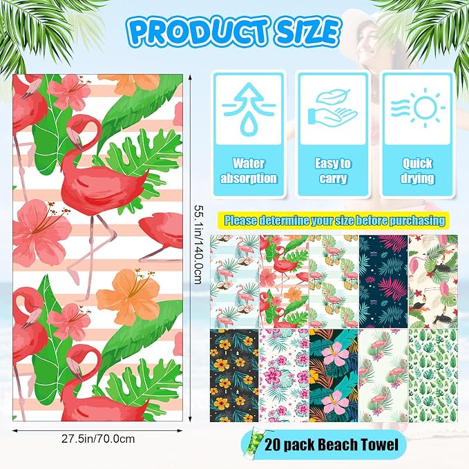 FuWeave 20 Pack Microfiber Beach Towel 28 x 55 Inch Oversized Large Quick Dry Thin Beach Towels for Pool Camping, Sand Free Lightweight Blanket for Women Adults Travel Swimming Sport (Vivid Style) - Image 2