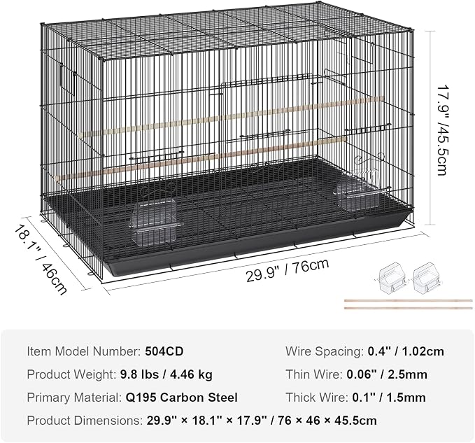 VEVOR 30 Inch Flight Bird Cage, Stackable Bird Cage Parakeet Cage with Slide-Out Tray and Handle, Small Parrots Birdcage for Cockatiels Budgies Conure Macaw Finch Lovebirds Canaries Pigeons - Image 7