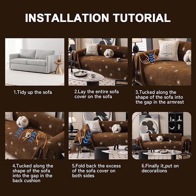 ROOMLIFE Boho Couch Covers Brown for 3 Cushion Sofa, Chenille Couch Cover Sectional Sofa Cover for Dog, Washable Furniture Sofa Protector Cover Soft Blanket with Tassel for Living Room, 71 '' X 150'' - Image 6